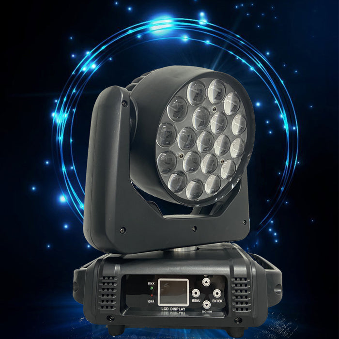 LED Moving Head Light 4-in-1 19x15W RGBW Zoom Lighting DXM is suitable for DJ Disco Bar Party Christmas Stage Lighting Equipment