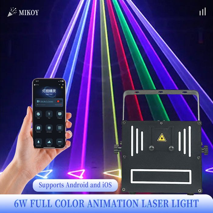 MIKOY RGB 6w laser light bluetooth app control ILDA home party DMX wedding projector DJ nightclub disco Christmas stage light