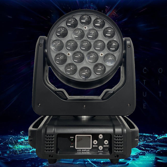 LED Moving Head Light 4-in-1 19x15W RGBW Zoom Lighting DXM is suitable for DJ Disco Bar Party Christmas Stage Lighting Equipment